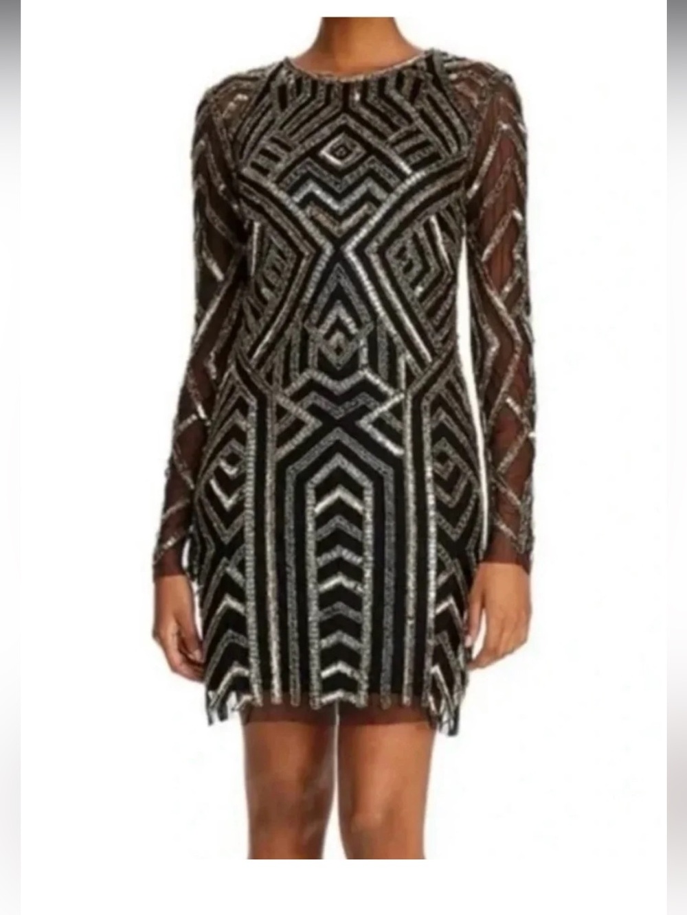 Aidan Mattox Black Dress with Silver Geometric Sequin Detail